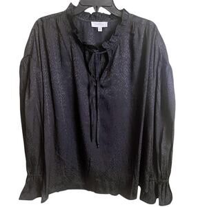 New Directions‎ Black Animal Print Long Sleeve Blouse Size XL